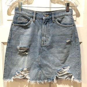 H&M High-Waisted Denim Skirt, Distressed